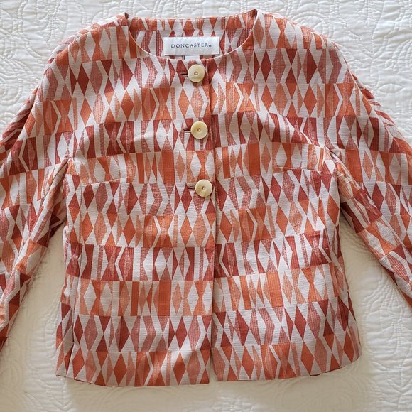 EUC *DONCASTER* Women's Orange/Tan Cotton Silk Blend Blazer Jacket 10 - Picture 5 of 11